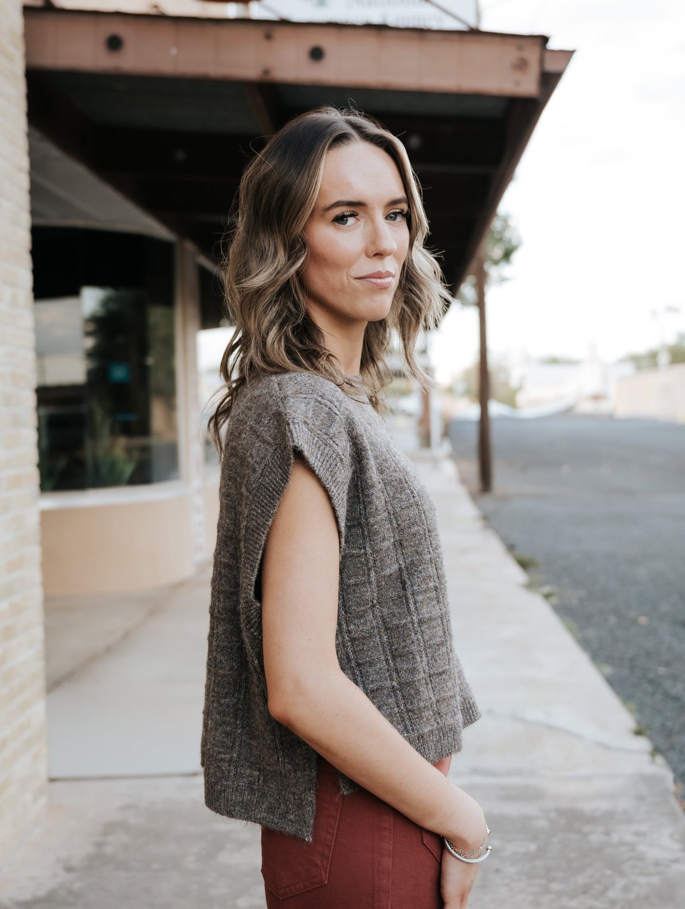 Brown Textured Pattern Sweater Vest T5910 - Southern Soule Designs