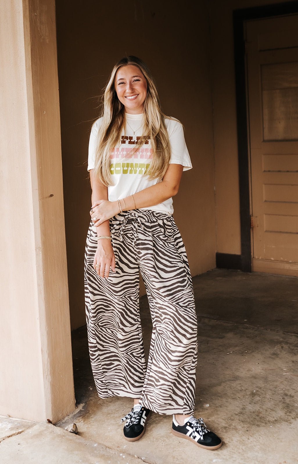 Brown/Beige Zebra Print Barrel Leg Pants C70737A - Southern Soule Designs
