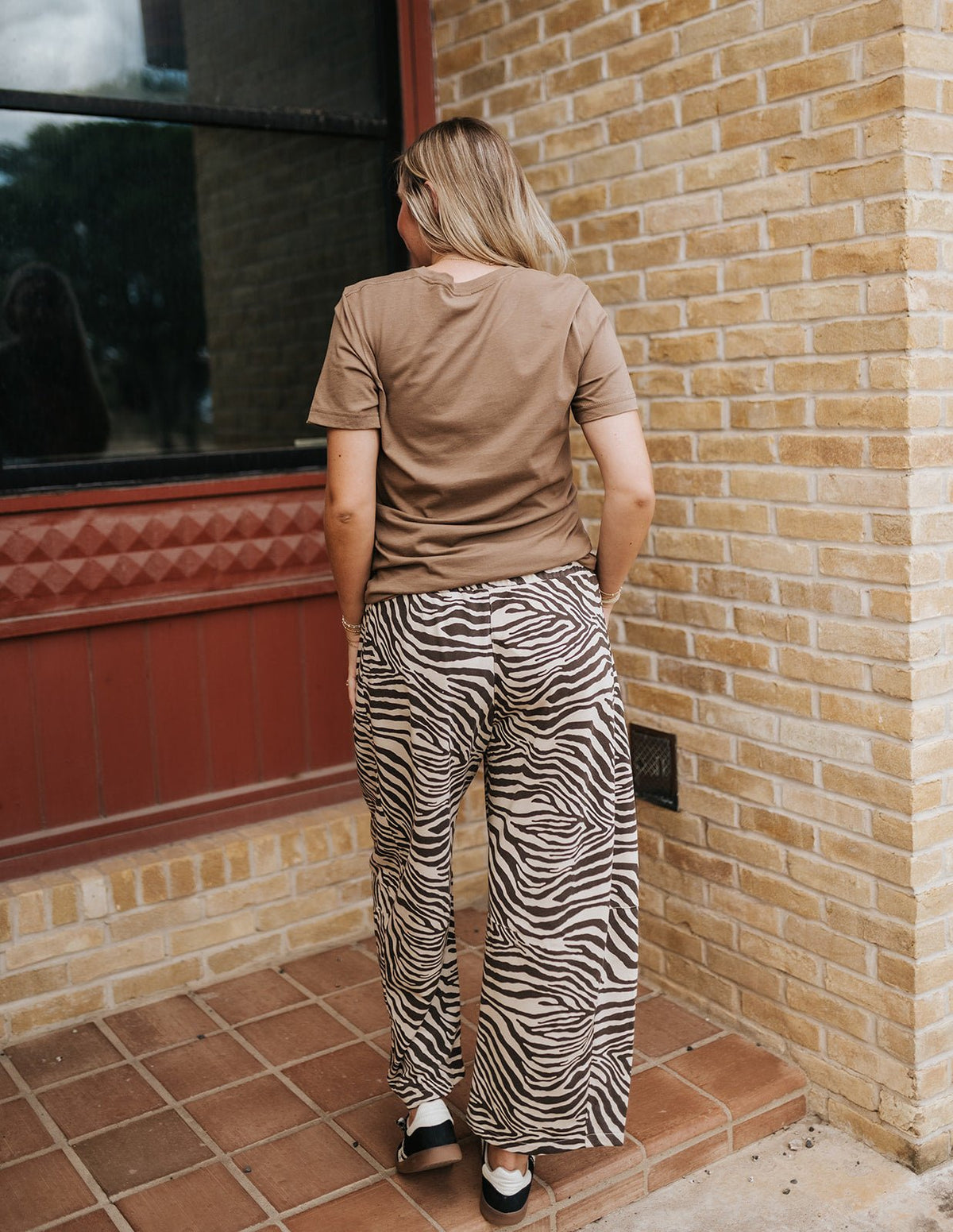 Brown/Beige Zebra Print Barrel Leg Pants C70737A - Southern Soule Designs