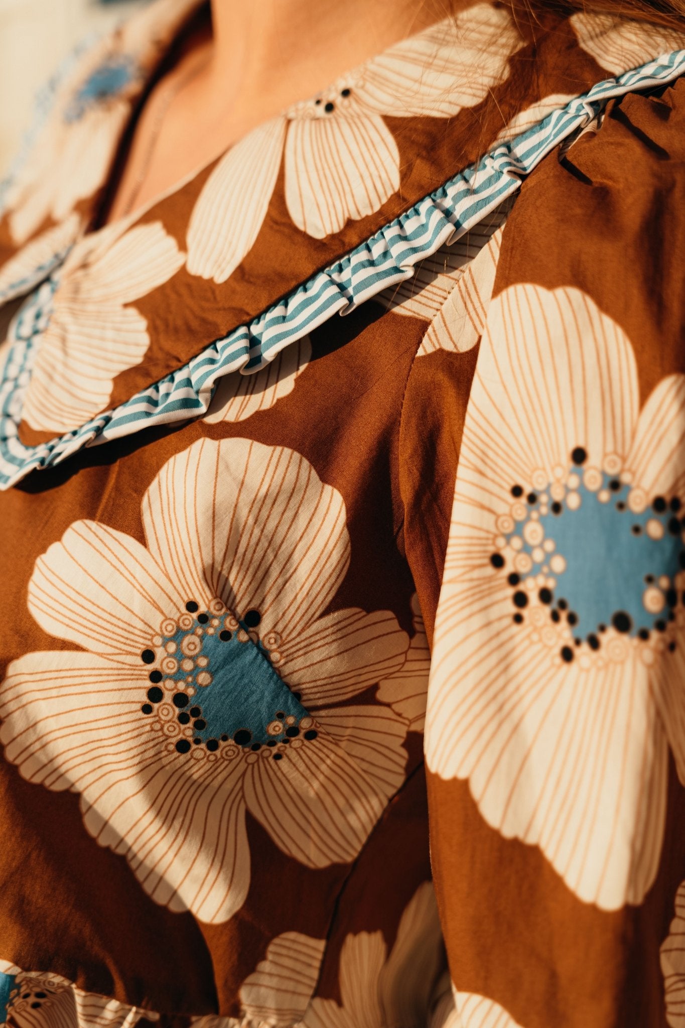 Brown/Blue Floral 3/4 Sleeve Top T24944 - Southern Soule Designs