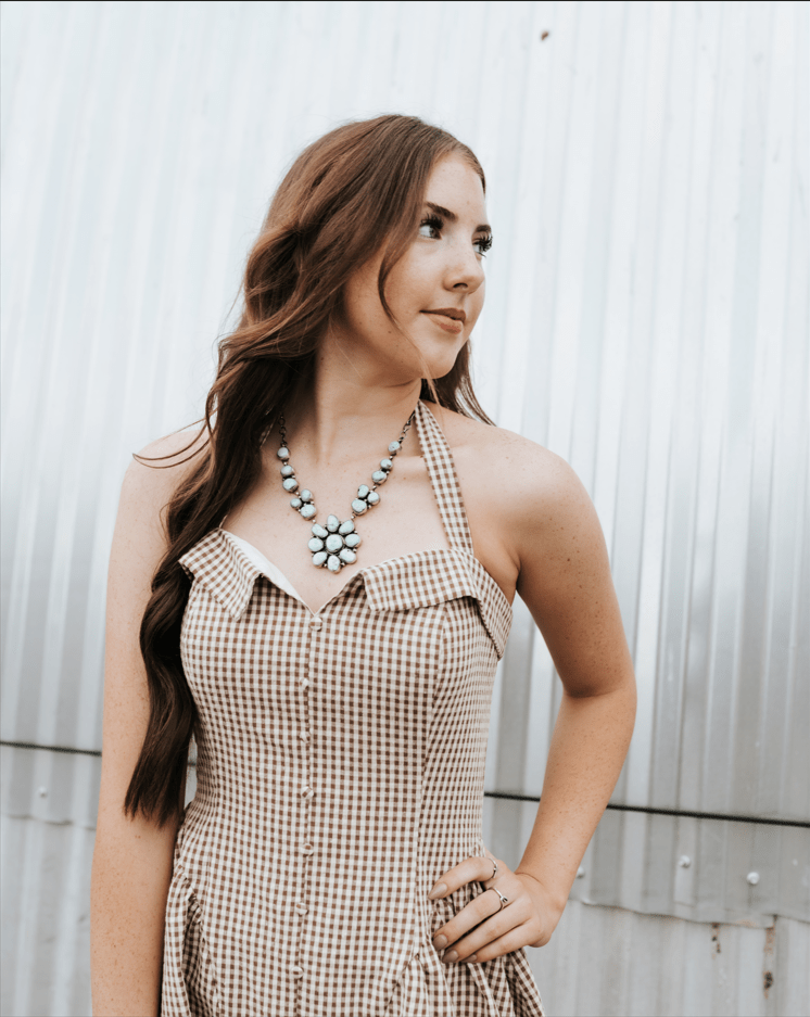 Brown/Cream Gingham Halter Mini Dress PD6513 - Southern Soule Designs