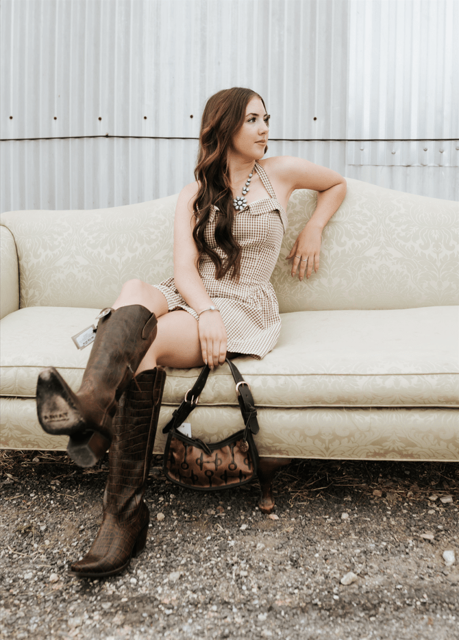 Brown/Cream Gingham Halter Mini Dress PD6513 - Southern Soule Designs