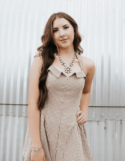 Brown/Cream Gingham Halter Mini Dress PD6513 - Southern Soule Designs
