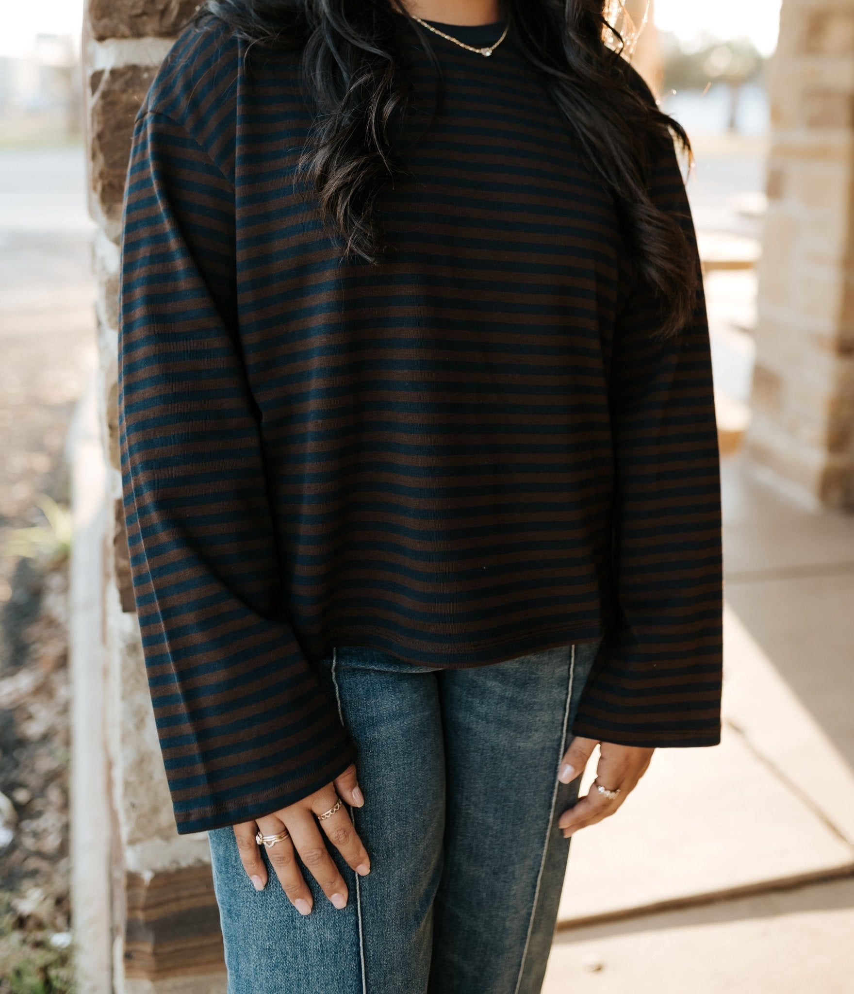 Brown/Navy The Callahan Top TAR0434 - Southern Soule Designs