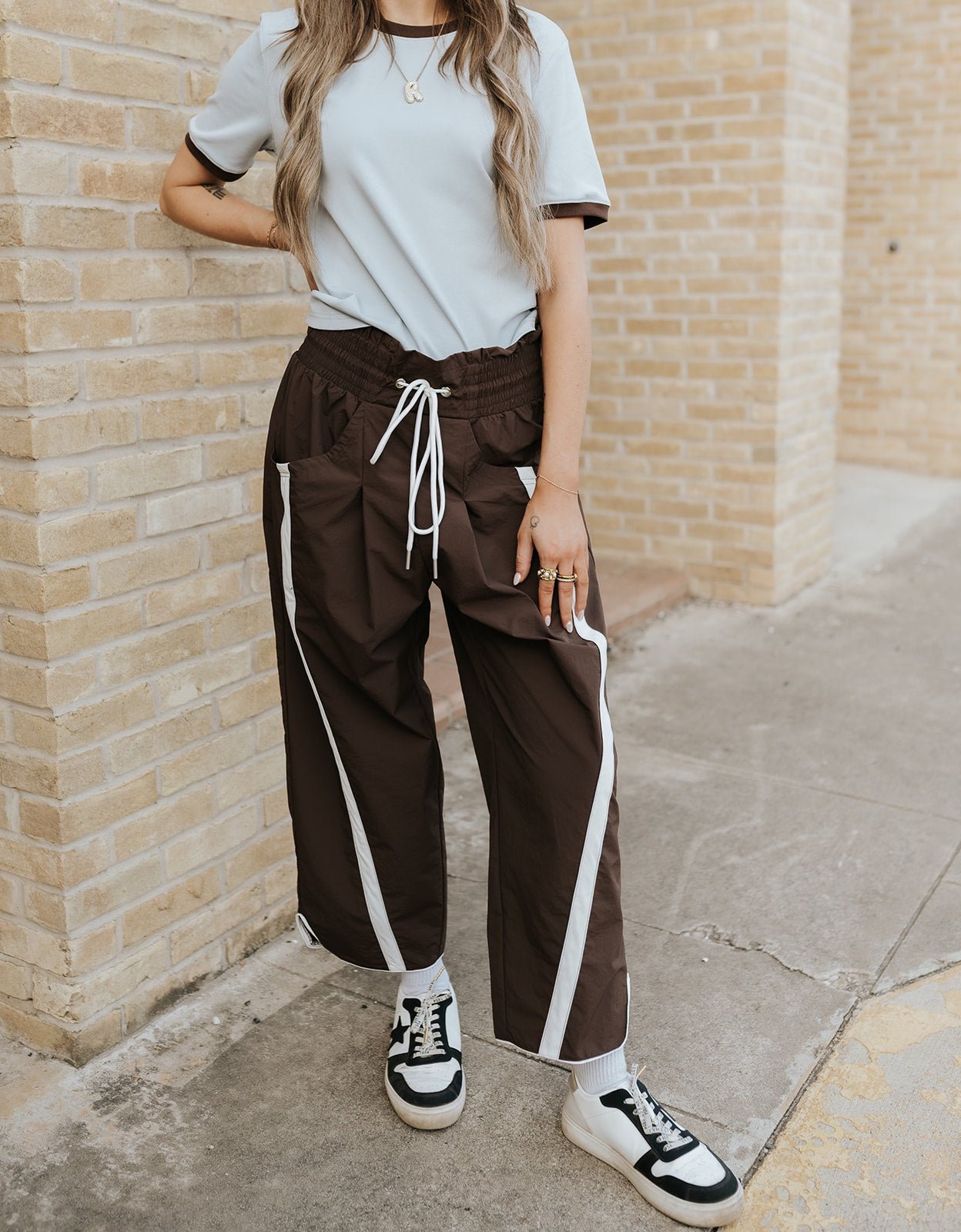 Brown/White Windbreaker Pants IP5540 - Southern Soule Designs