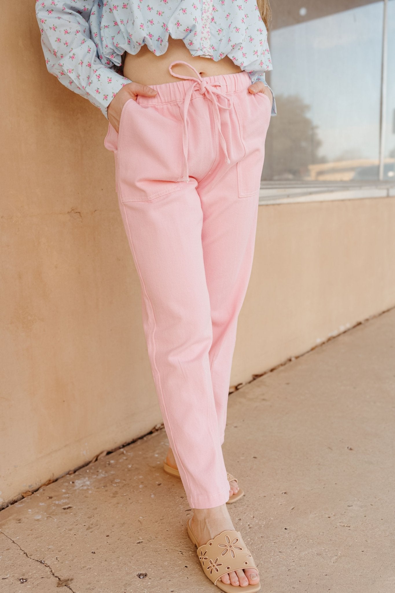 Bubblegum Drawstring Baggy Denim Pants WL24 - 9606 - Southern Soule Designs