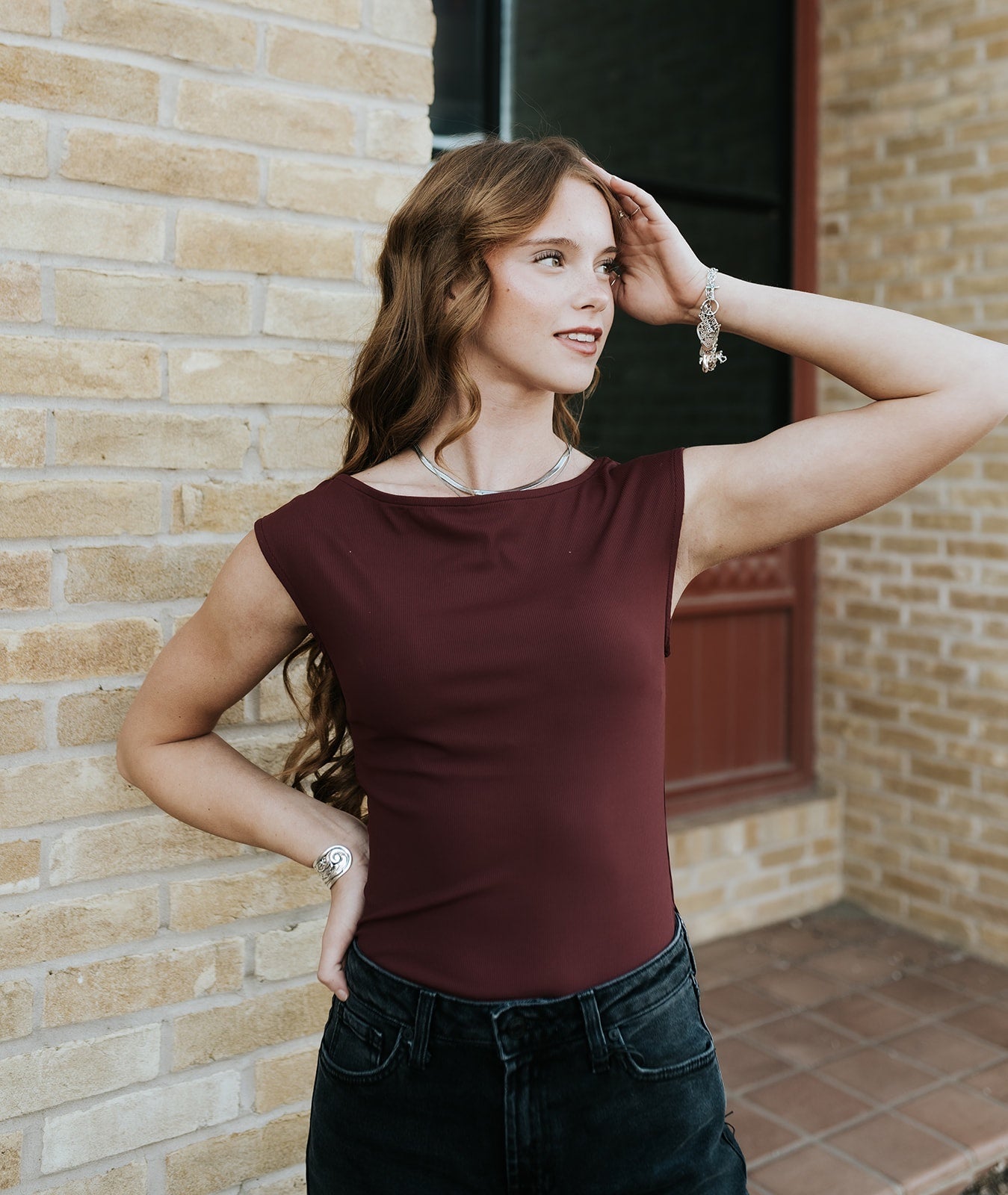 Burgundy Boat Neck Sleeveless Bodysuit MT20404 - Southern Soule Designs