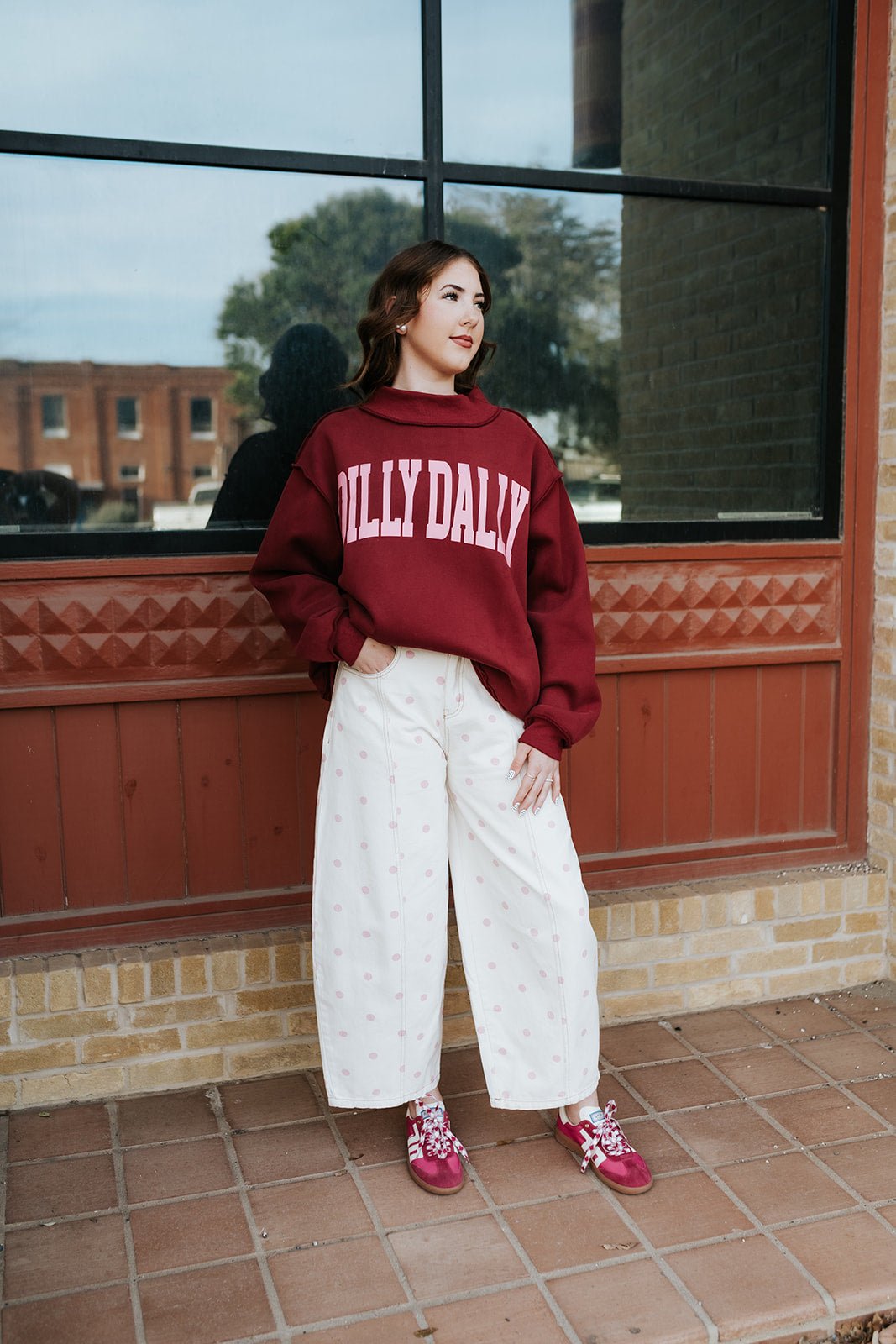 Burgundy Dilly Dally Mockneck Sweatshirt IT2594 - Southern Soule Designs