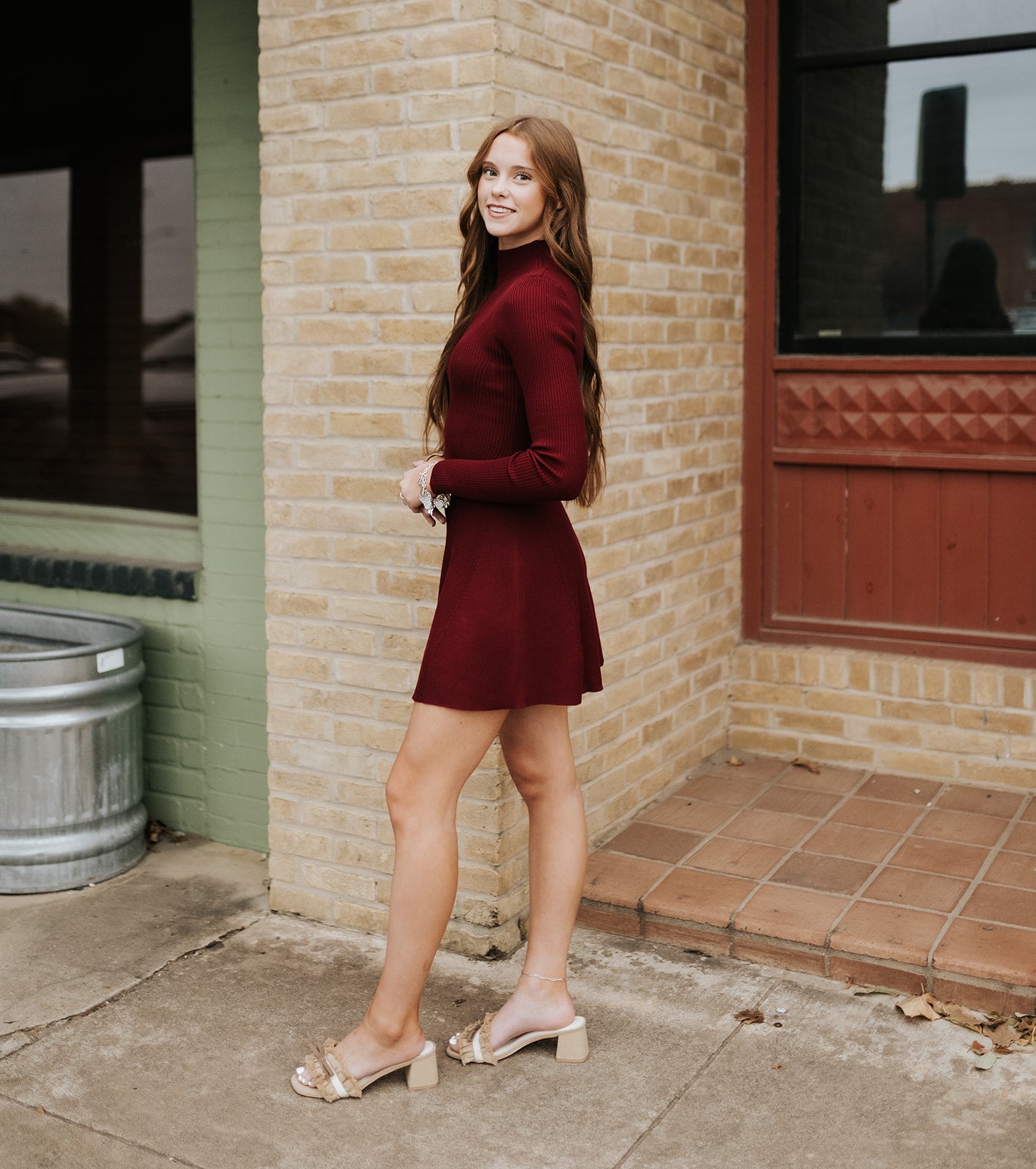 Burgundy Long Sleeve Mini Dress ID5527 - Southern Soule Designs