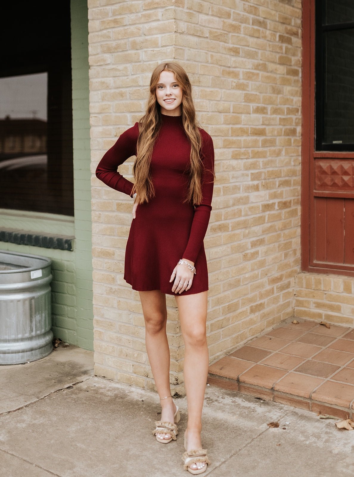 Burgundy Long Sleeve Mini Dress ID5527 - Southern Soule Designs