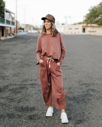 Burgundy Washed Pleat Detail Short Sleeve Top and Pant Set - Southern Soule Designs
