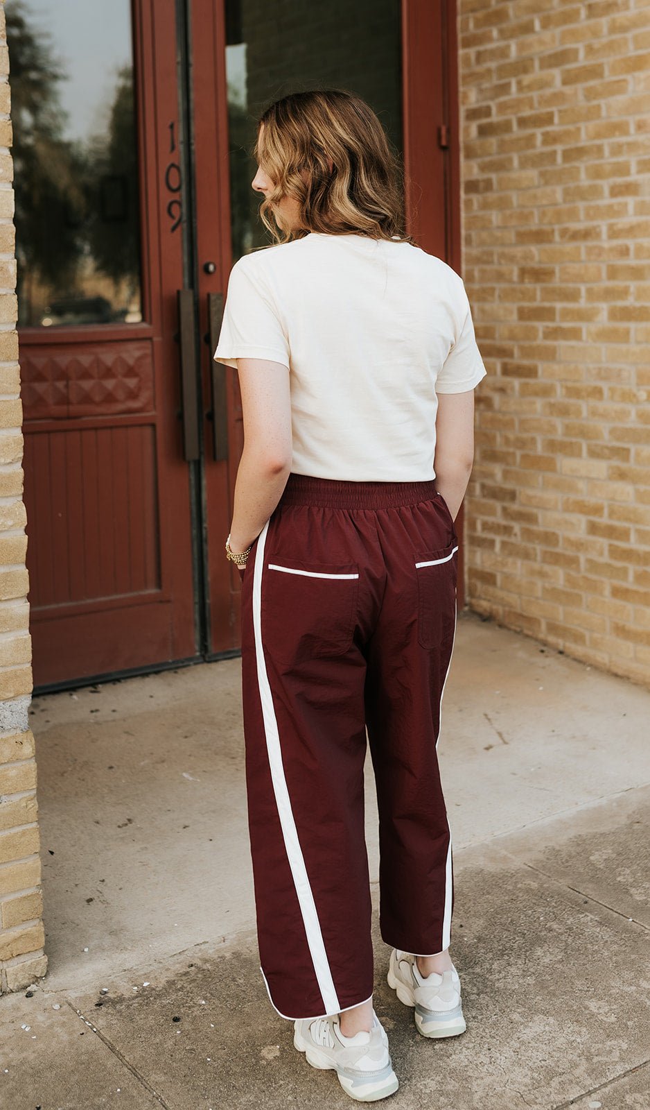 Burgundy/White Windbreaker Pants IP5540 - Southern Soule Designs
