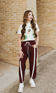 Burgundy/White Windbreaker Pants IP5540 - Southern Soule Designs