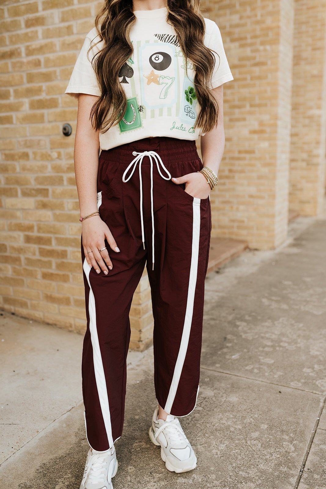 Burgundy/White Windbreaker Pants IP5540 - Southern Soule Designs