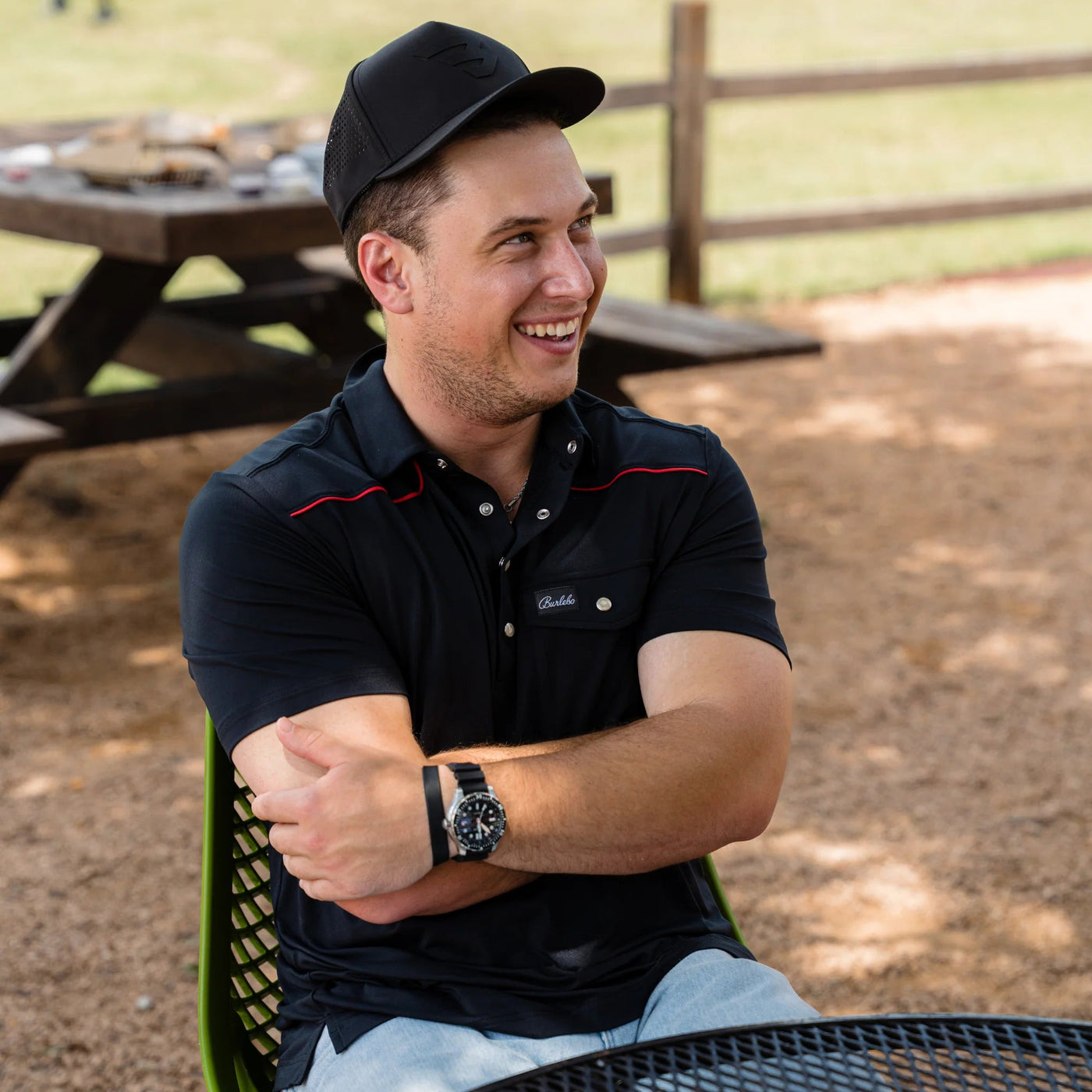 Burlebo Black & Red Pearl Snap Performance Polo - Southern Soule Designs