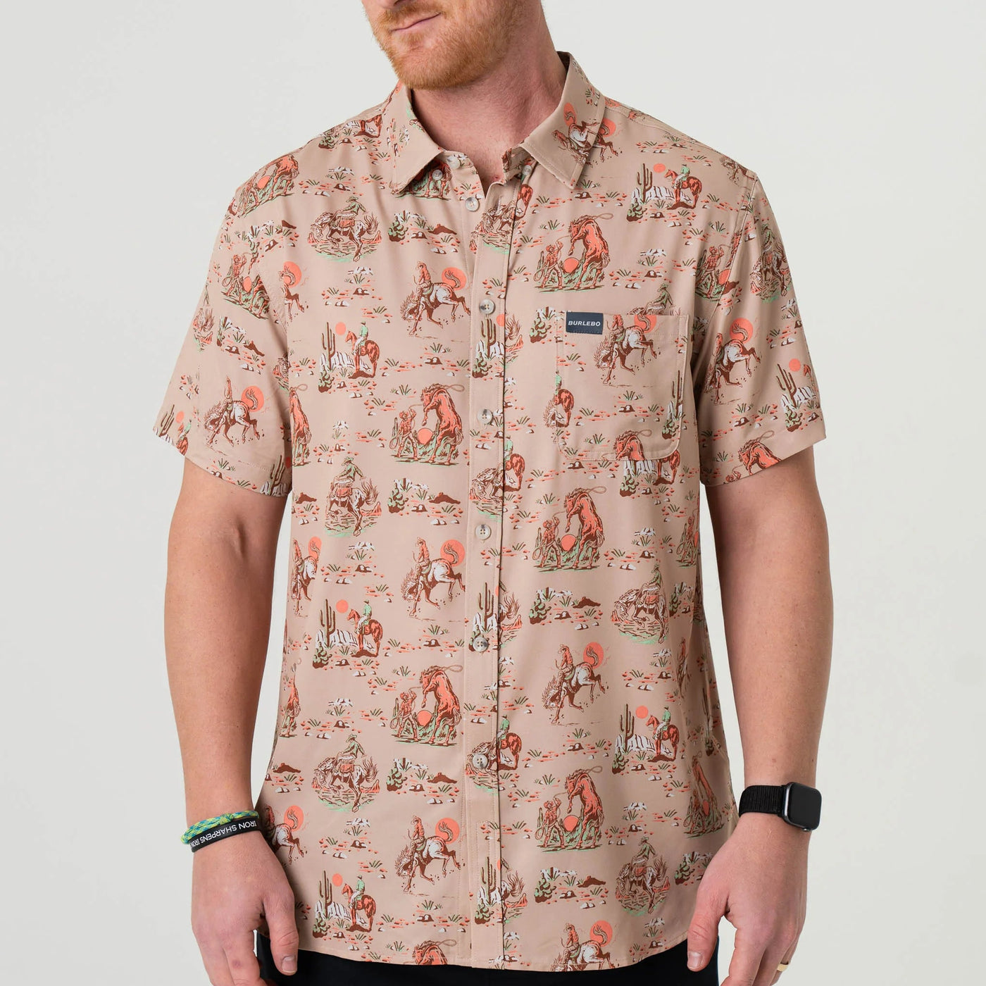 Burlebo Cowboy Up Khaki Perf Button Up - Southern Soule Designs