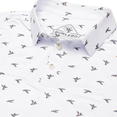 Burlebo Ducks Flying In White Performance Polo - Southern Soule Designs