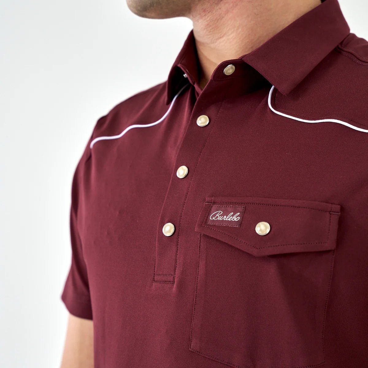 Burlebo Maroon Pearl Snap Performance Polo - Southern Soule Designs