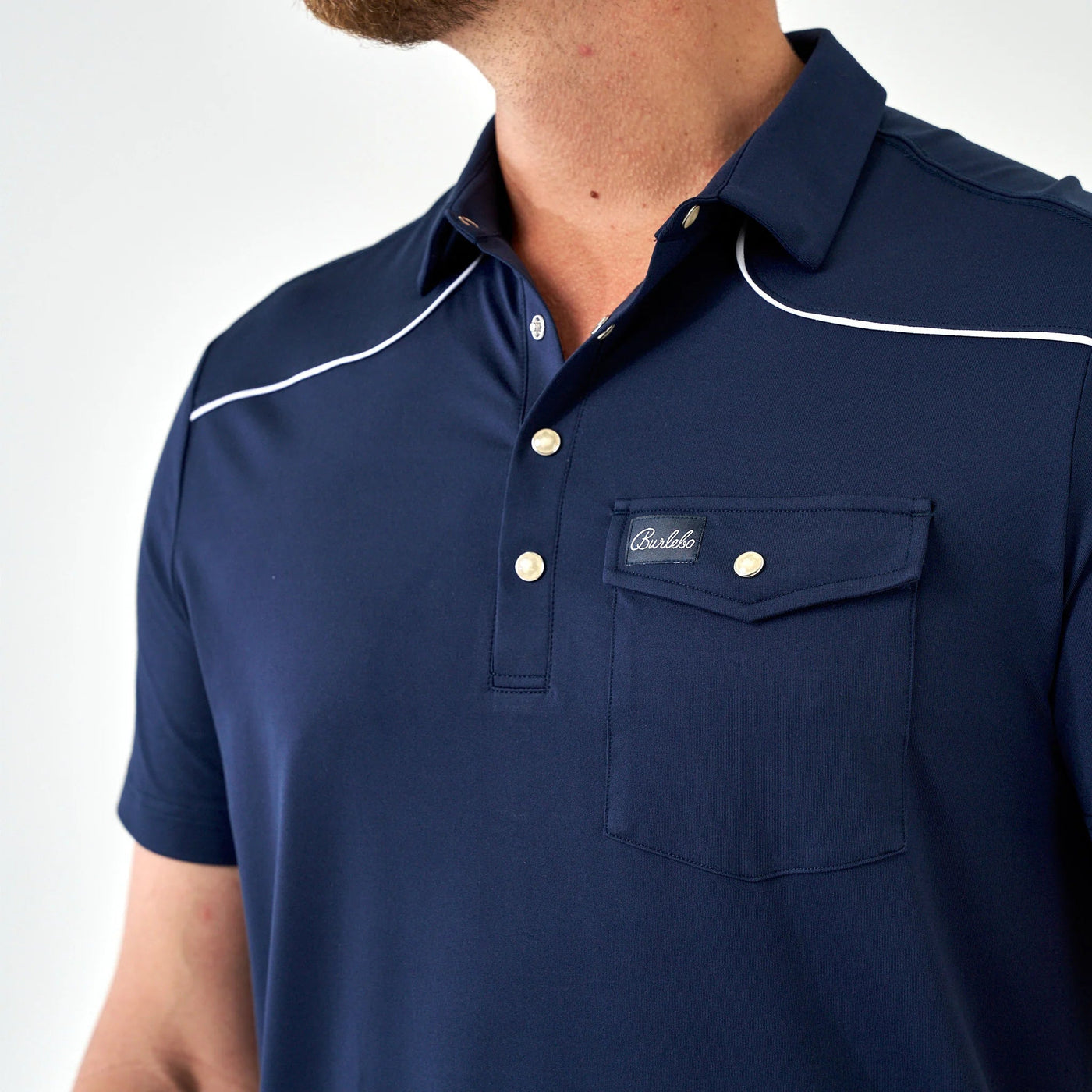 Burlebo Navy Pearl Snap Performance Polo - Southern Soule Designs
