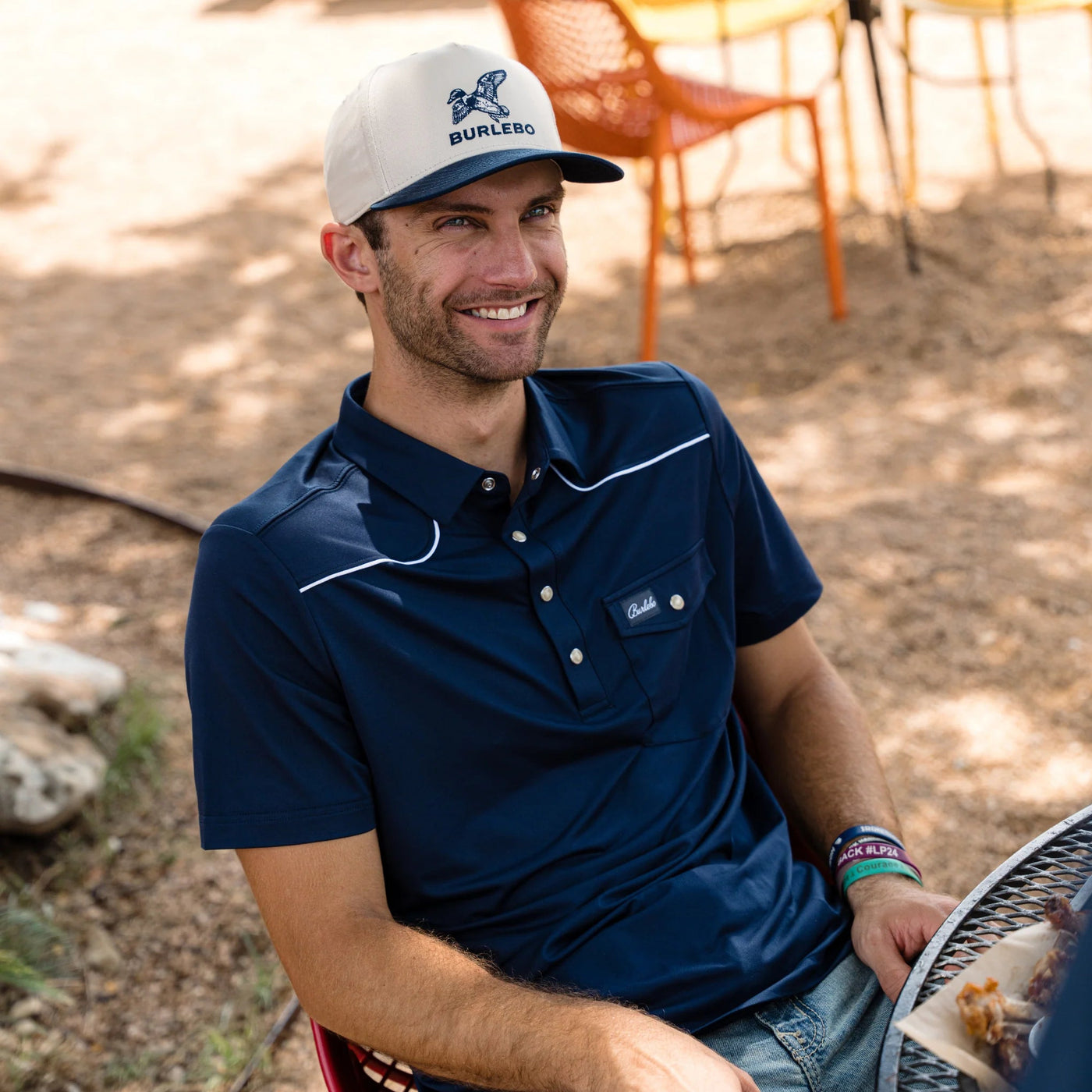 Burlebo Navy Pearl Snap Performance Polo - Southern Soule Designs