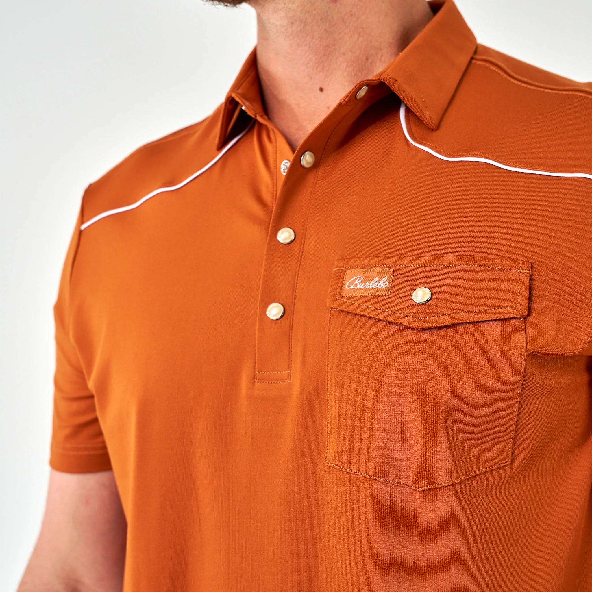Burlebo Orange Pearl Snap Performance Polo - Southern Soule Designs