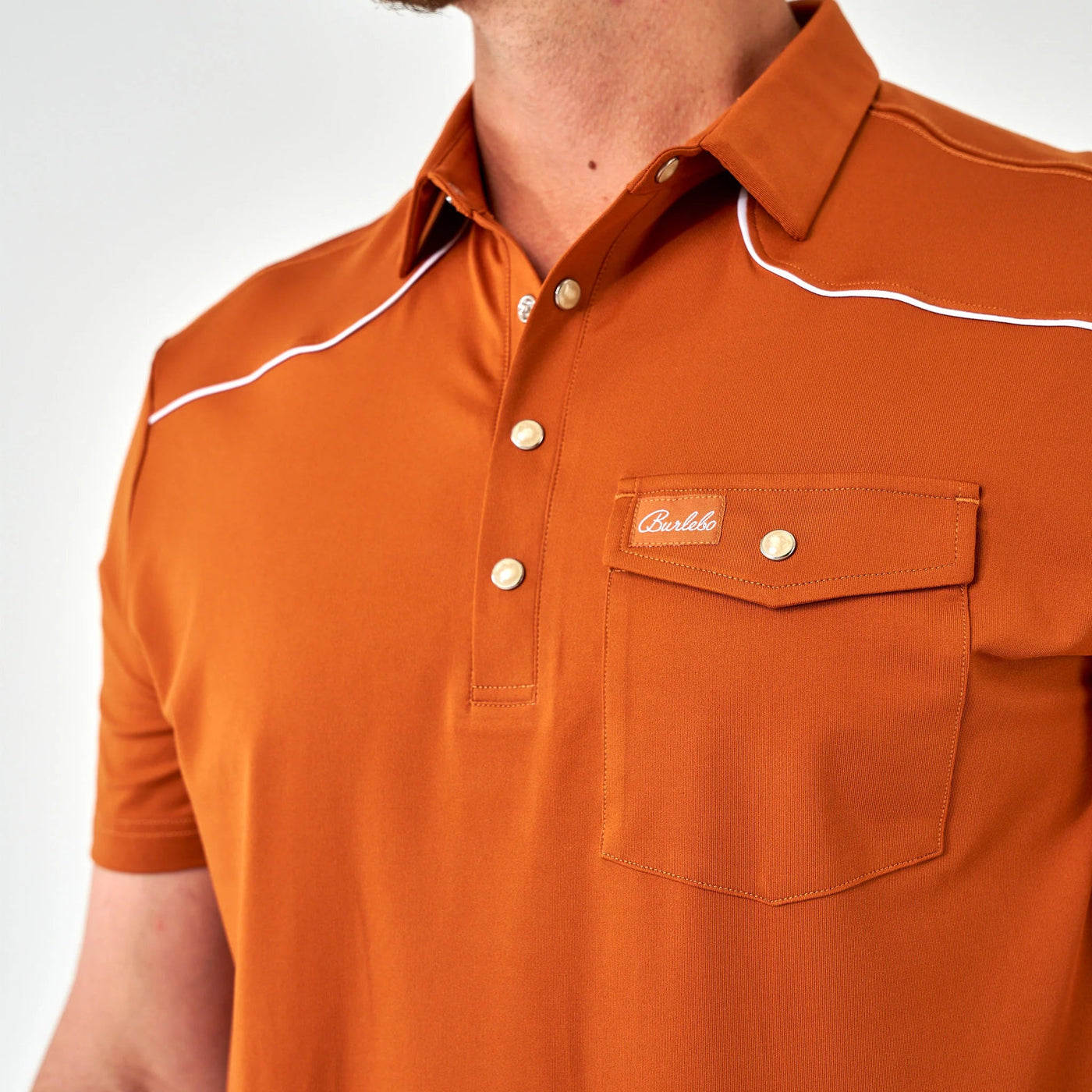 Burlebo Orange Pearl Snap Performance Polo - Southern Soule Designs