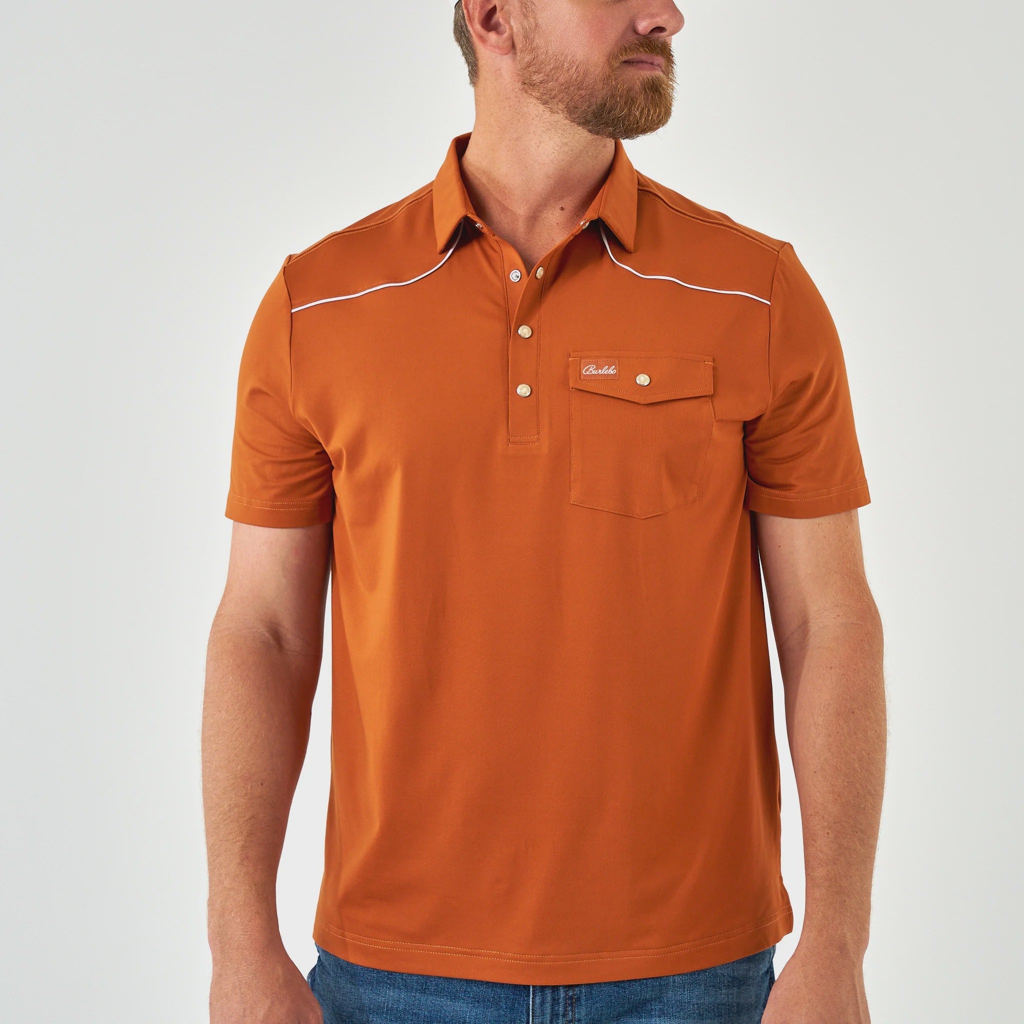Burlebo Orange Pearl Snap Performance Polo - Southern Soule Designs