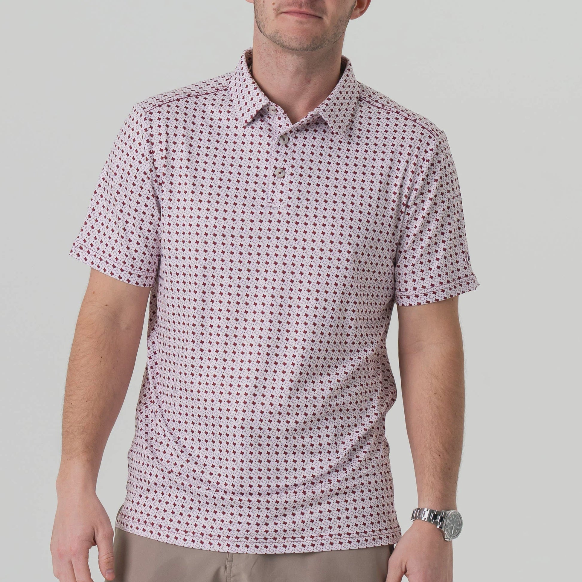 Burlebo Texas White & Maroon Performance Polo - Southern Soule Designs