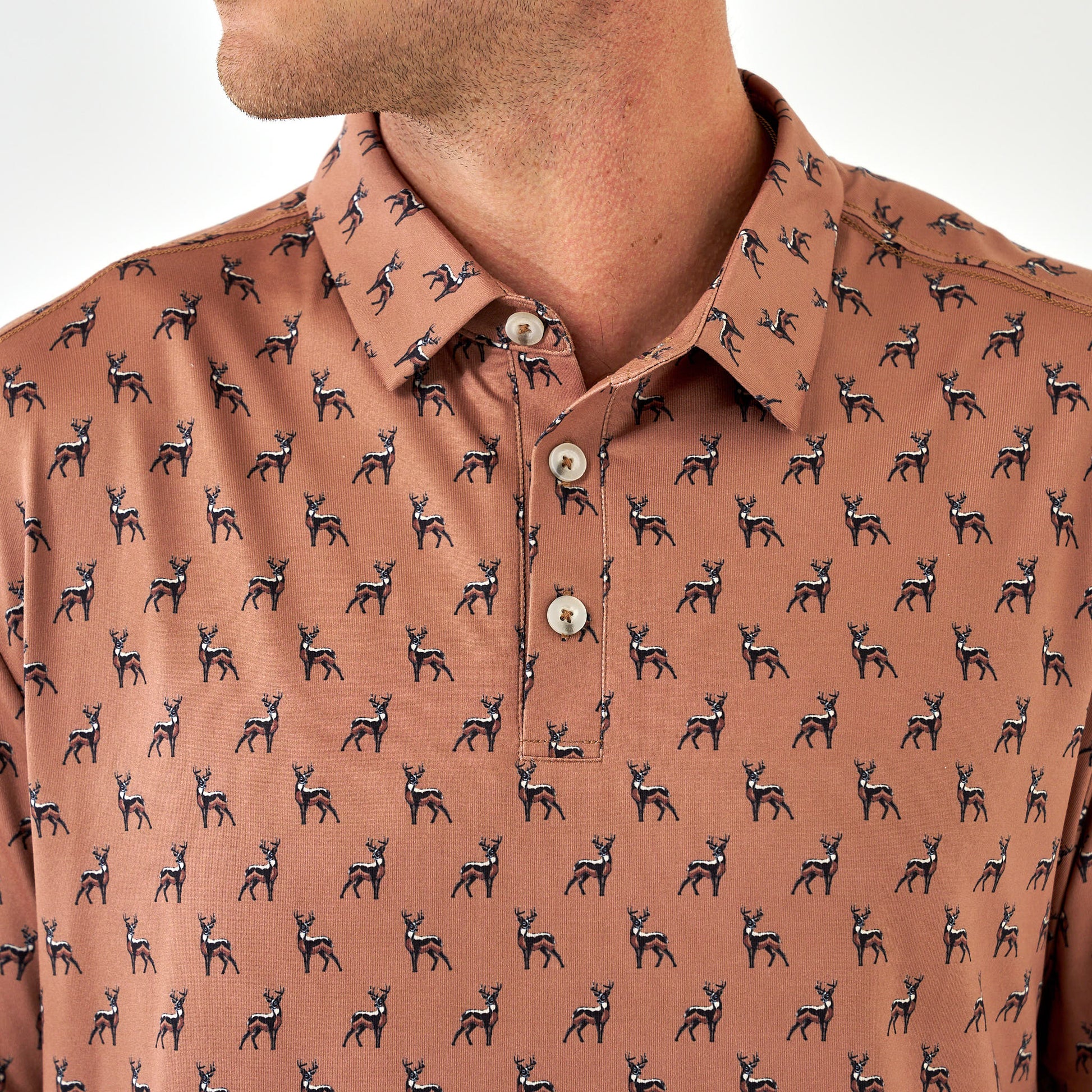 Burlebo Whitetail Deer Brown Performance Polo - Southern Soule Designs