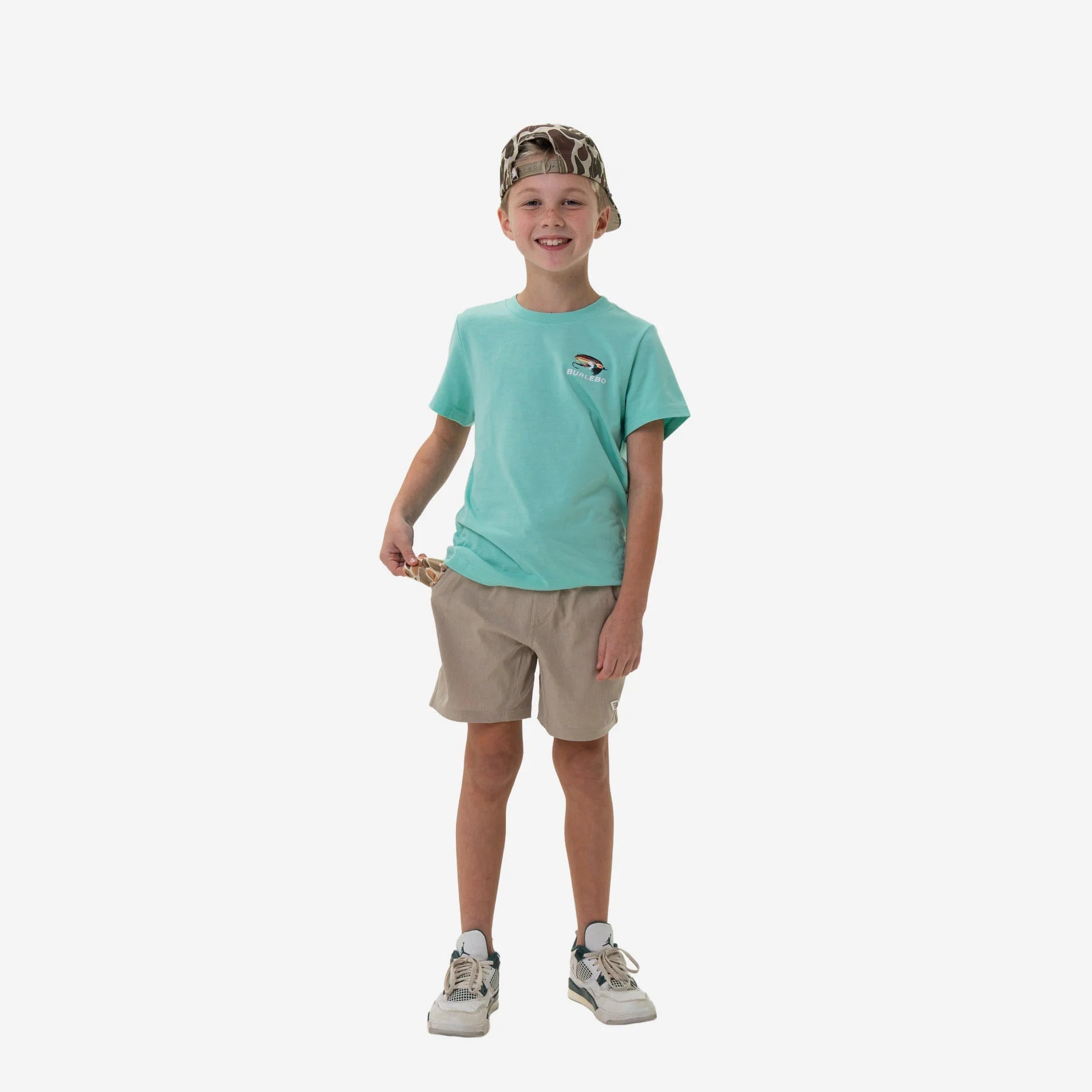 Burlebo Youth Khaki Athletic Shorts - Venado Camo Pocket - Southern Soule Designs