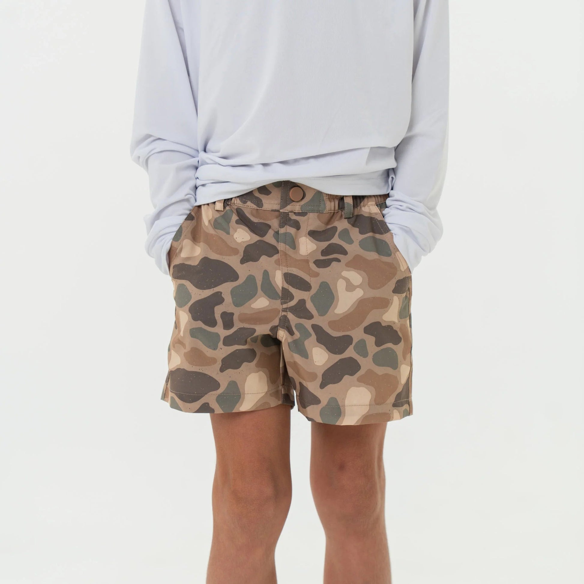 Burlebo Youth Pintail Camo Everyday Shorts with Brown Pocket - Southern Soule Designs