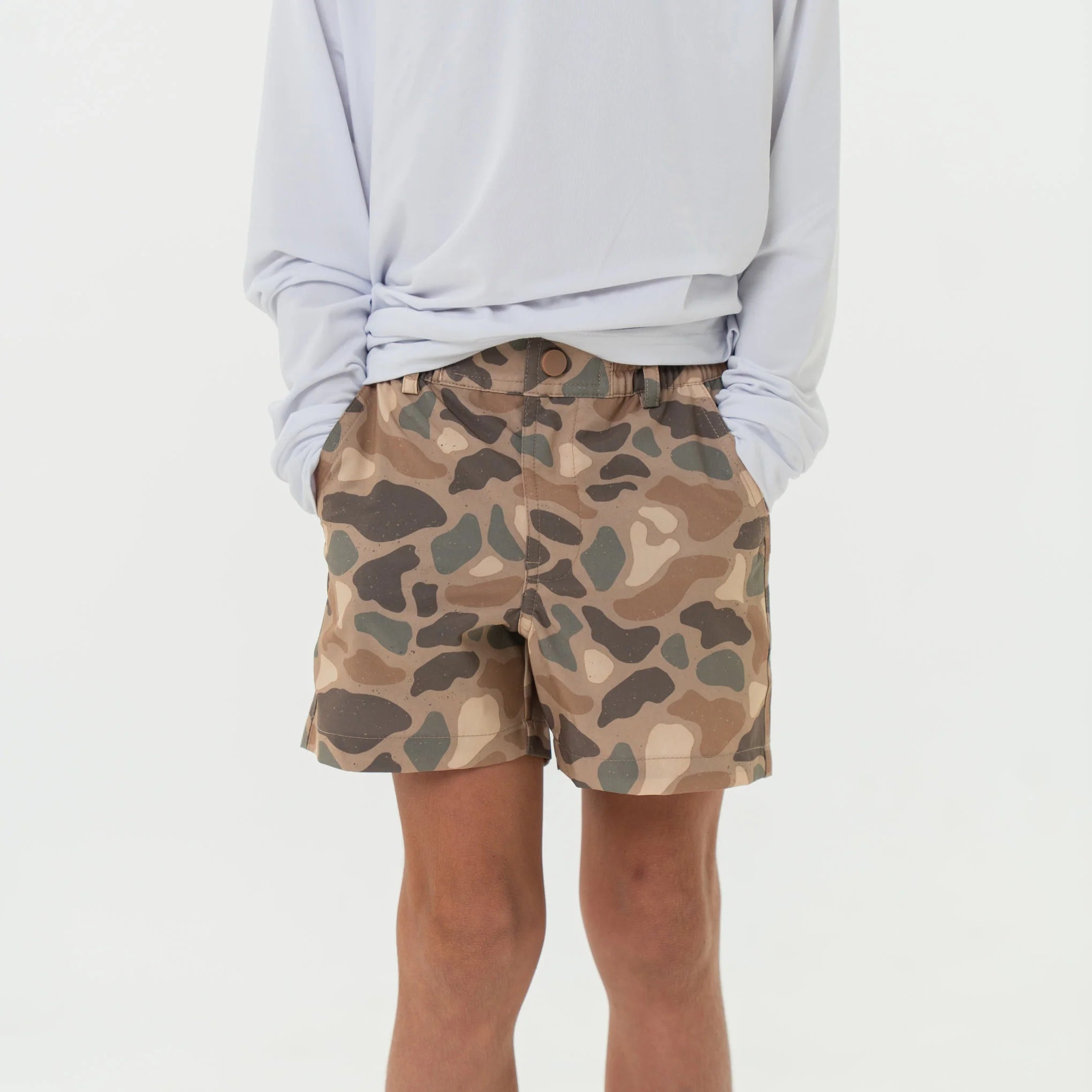 Burlebo Youth Pintail Camo Everyday Shorts with Brown Pocket - Southern Soule Designs