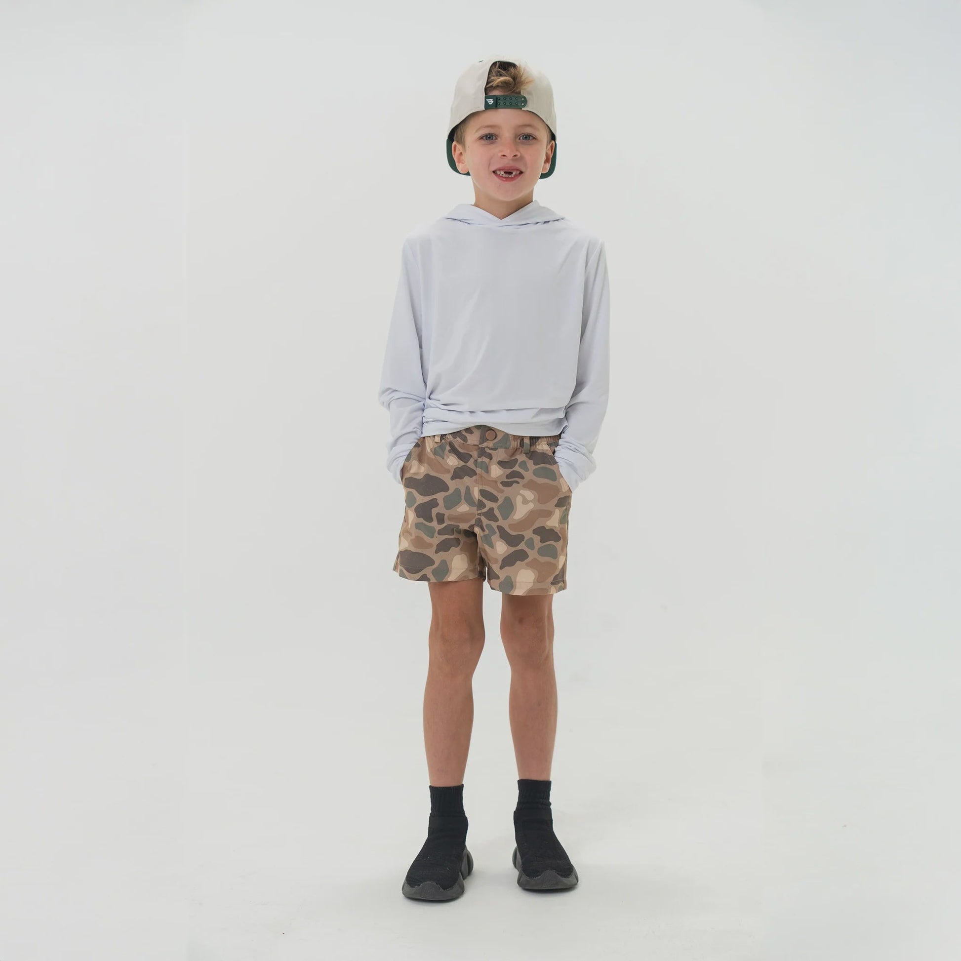 Burlebo Youth Pintail Camo Everyday Shorts with Brown Pocket - Southern Soule Designs