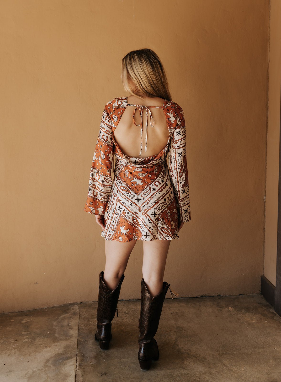 Burnt Orange Open Back Long Sleeve Dress BRD2499 - 19 - Southern Soule Designs