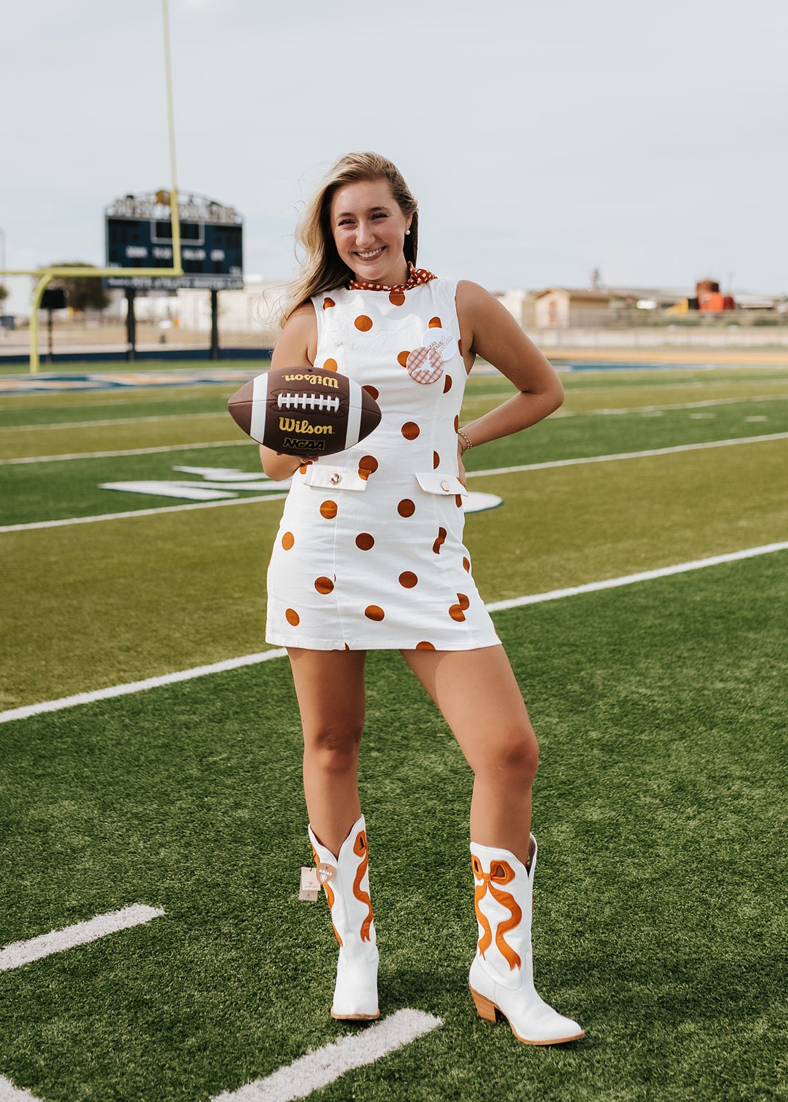 Burnt Orange Polka Dot woven midi dress ID24338 - Southern Soule Designs