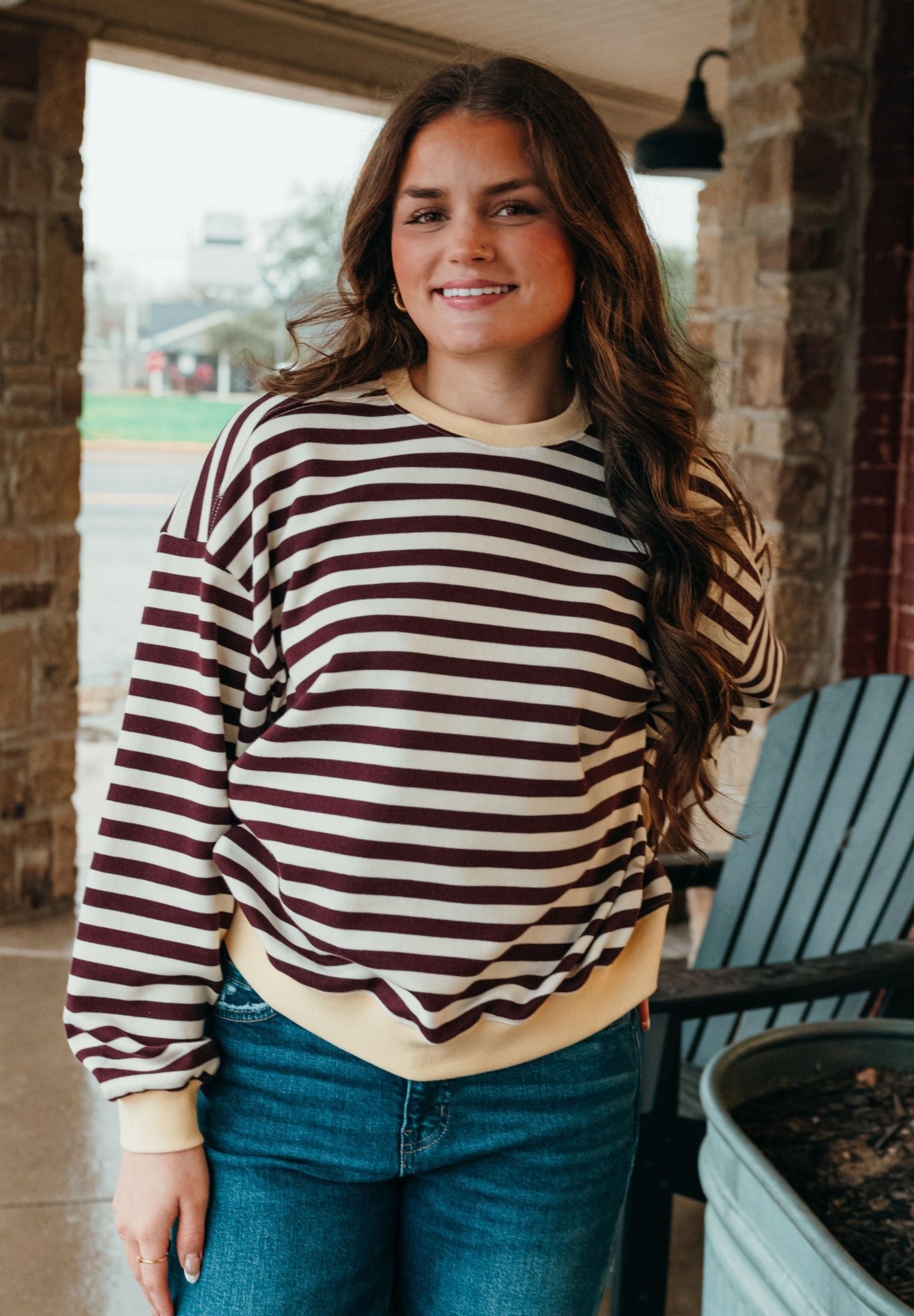 Butter Oversized Striped Crewneck Long Sleeve Top TBT13532 - Southern Soule Designs