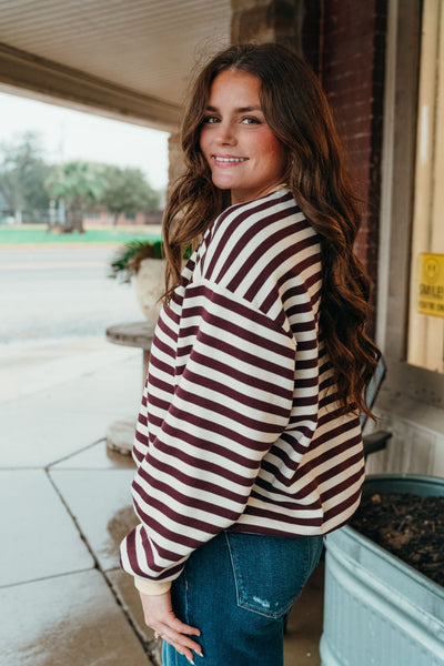 Butter Oversized Striped Crewneck Long Sleeve Top TBT13532 - Southern Soule Designs