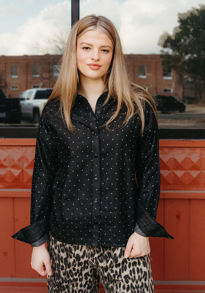 BWB2S04556 Black Rhinestone Denim Shirt - Southern Soule Designs