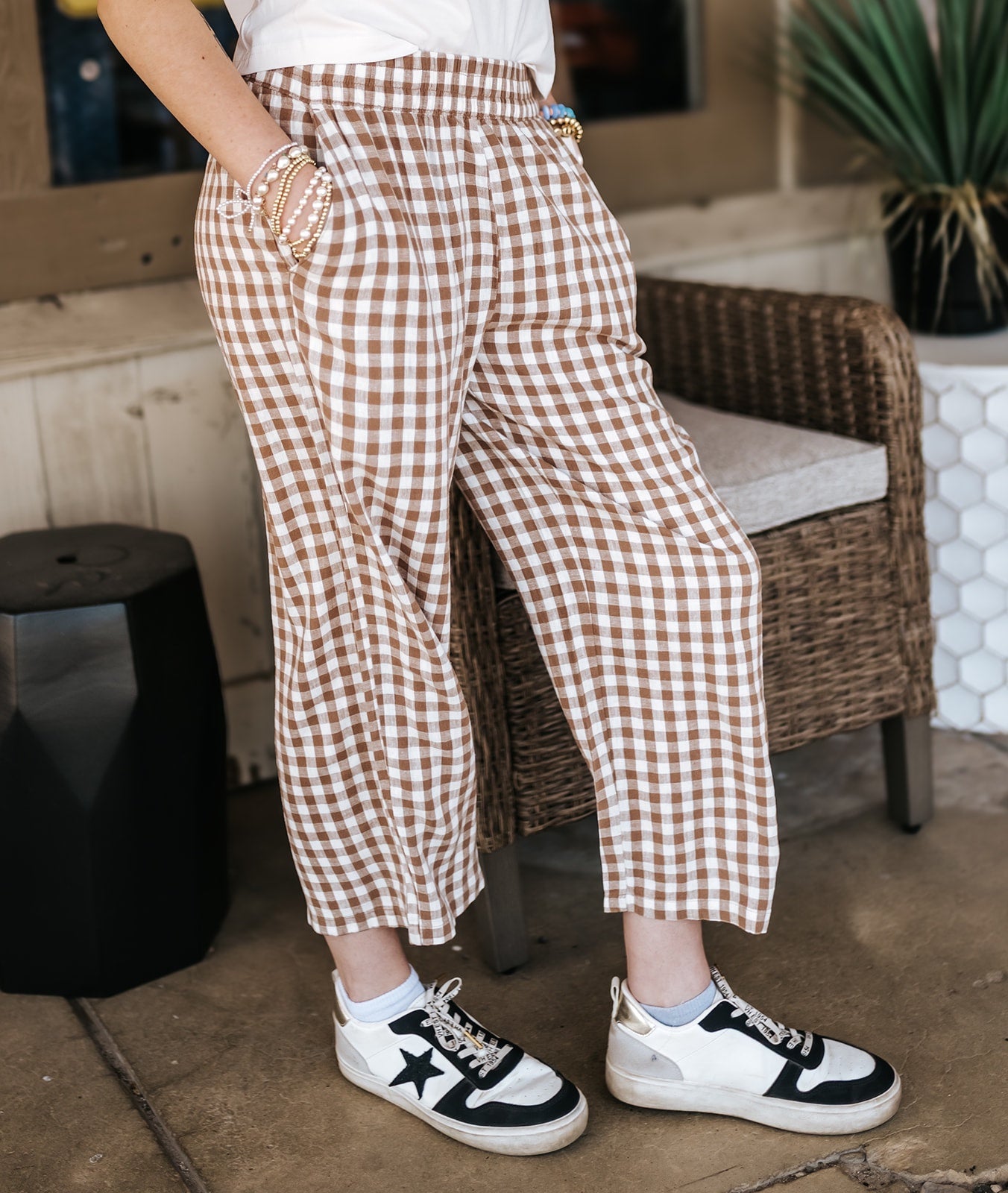 BY Falakka Woodsmoke Check Crop Pants 20813083 - Southern Soule Designs