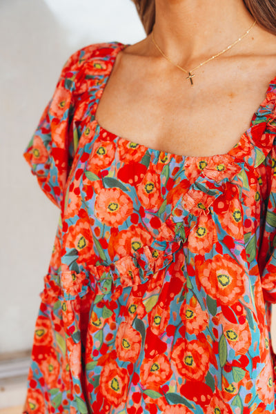 Red Floral Ruffle Mini Dress D-10393-H-1