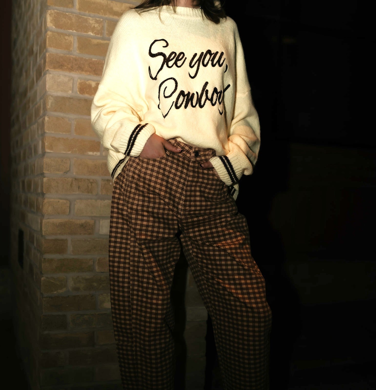 Camel/Chestnut Mini Checker Pattern Barrel Pants P5936 - Southern Soule Designs