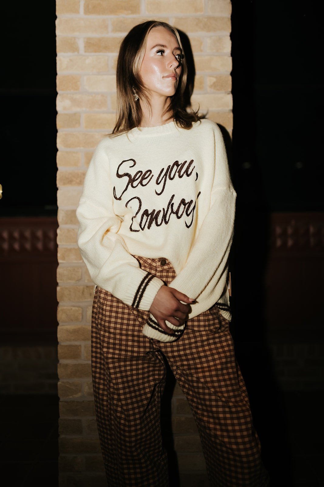 Camel/Chestnut Mini Checker Pattern Barrel Pants P5936 - Southern Soule Designs