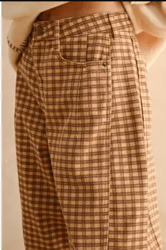 Camel/Chestnut Mini Checker Pattern Barrel Pants P5936 - Southern Soule Designs