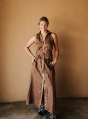Caramel Maxi Slit Skirt RA4565 - Southern Soule Designs