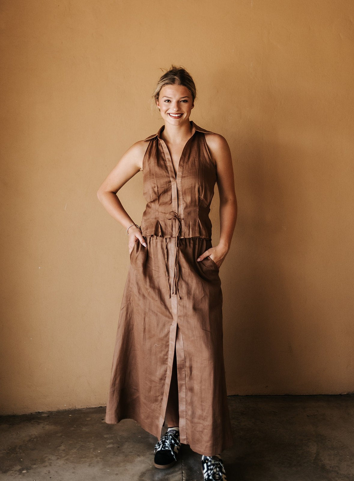 Caramel Maxi Slit Skirt RA4565 - Southern Soule Designs