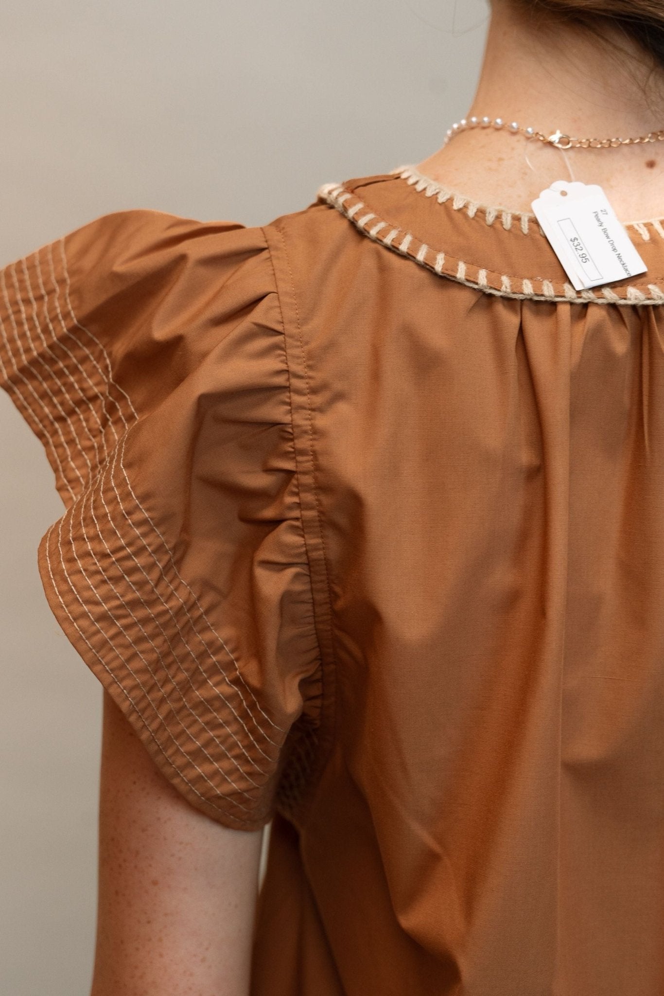 Carmael Ruffle V - Neck Blouse w/Contrast Stitching T2432 - Southern Soule Designs