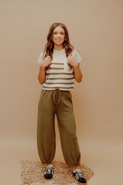 White/Forest Green Striped Top