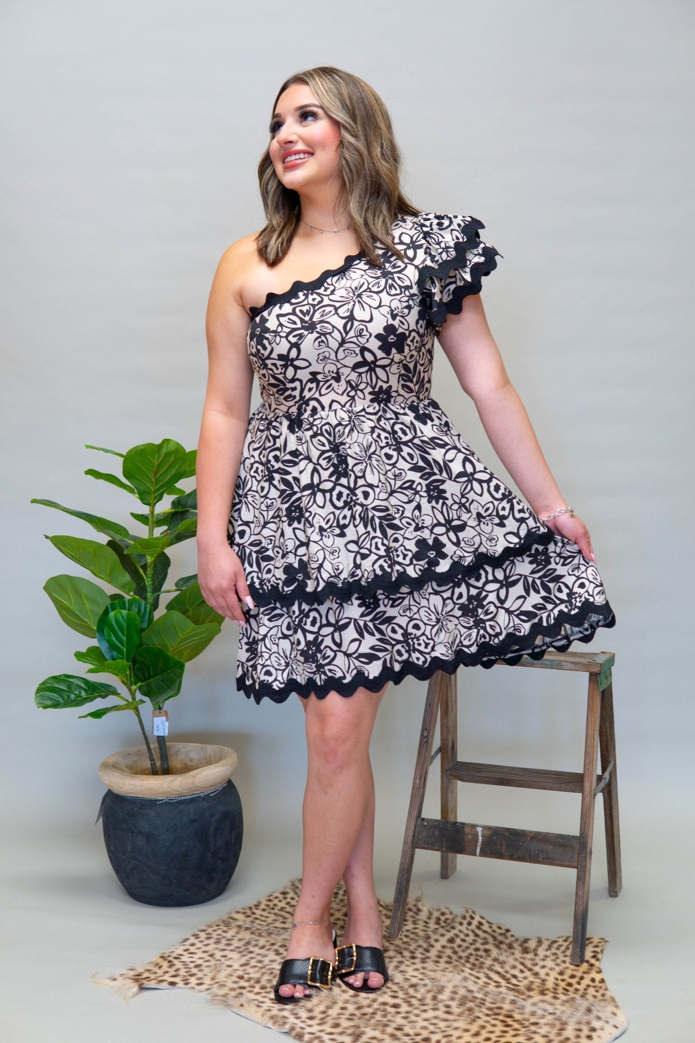 CD04945 Black One Shoulder Midi Dress - Southern Soule Designs