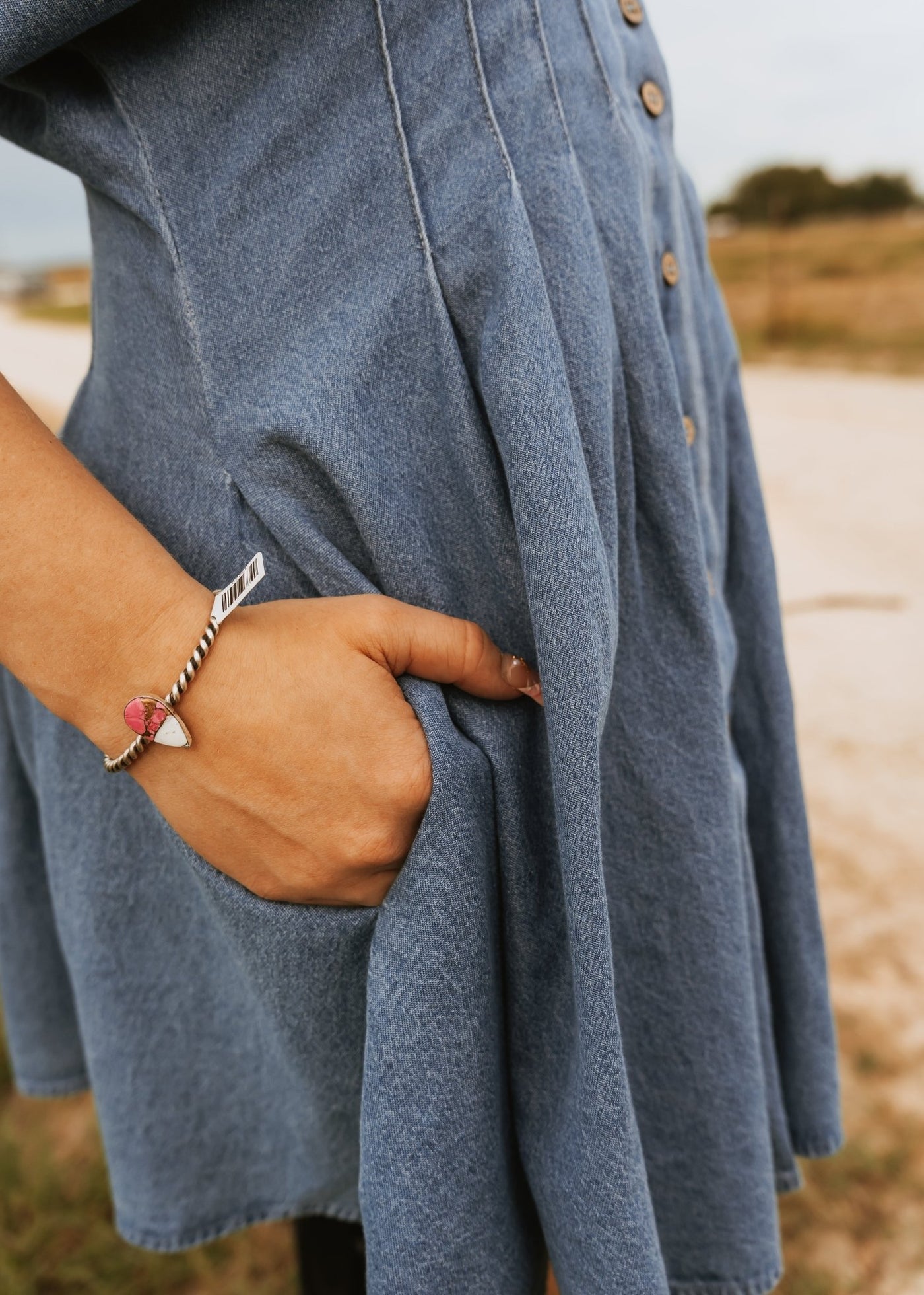 Chambray Denim Button Down Pleated Dress D5541 - Southern Soule Designs