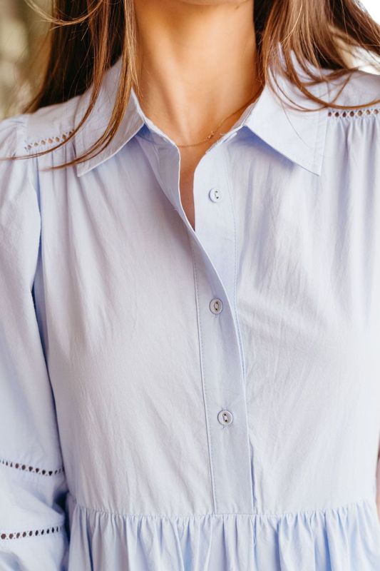 Chambray Midi Dress with Eyelet Embroidered Hem D25644 - Southern Soule Designs